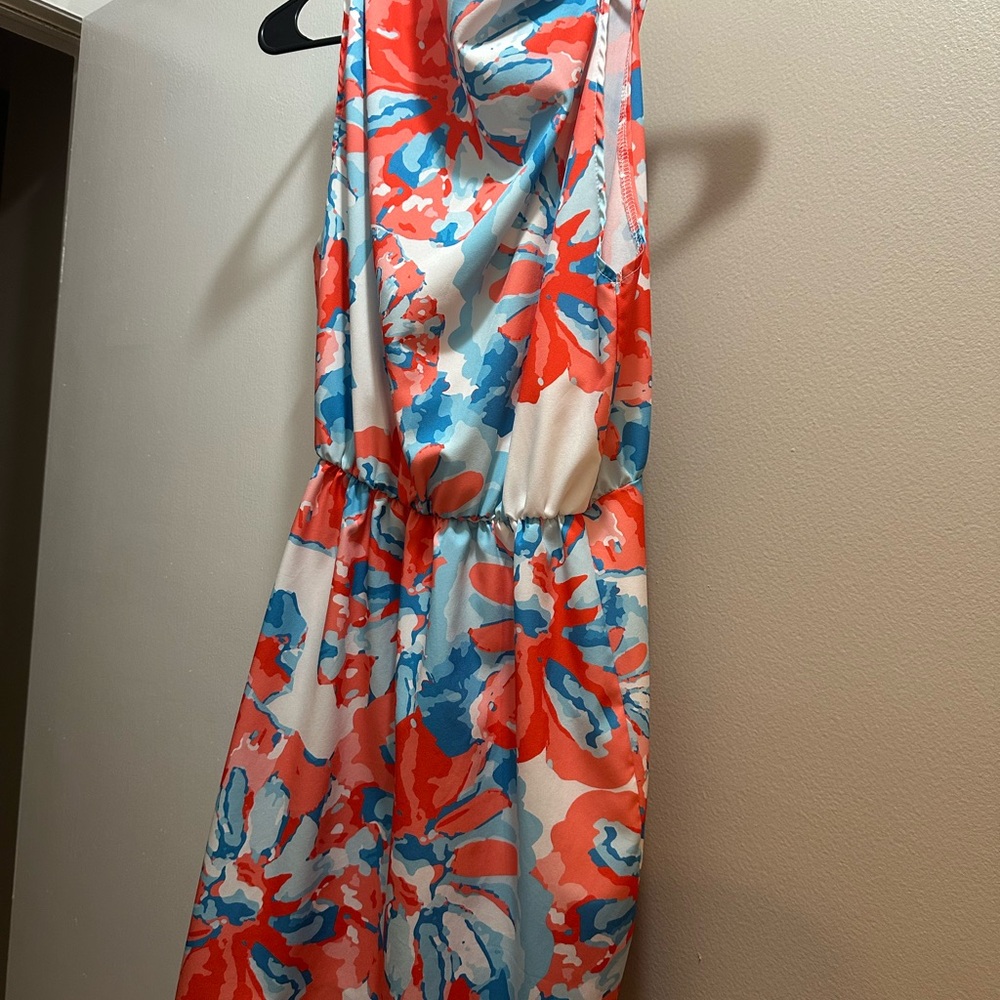 Red and Blue Cowl Neck Sleeveless Sundress